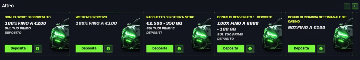 Altre promozioni Nitrobet: sport, weekend e pacchetto Nitro